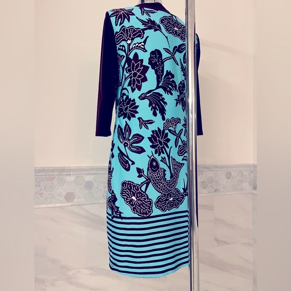 Very Vollbrach Turquoise Black 3/4 Sleeves Stretch Dress - Picture 8 of 10